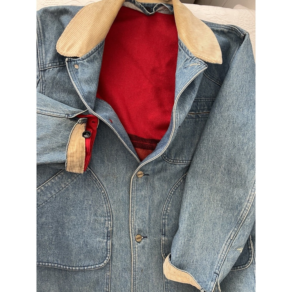 Vintage LL Bean Denim Barn Coat Mens XL Wool Liner Corduroy Collar Chore Jacket - Picture 8 of 16